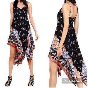 Express Black and Orange Asymmetrical Handkerchief Sundress